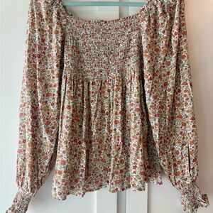 Cynthia Rowley Off-Shoulder Multicolor Floral Smocked Peasant Blouse